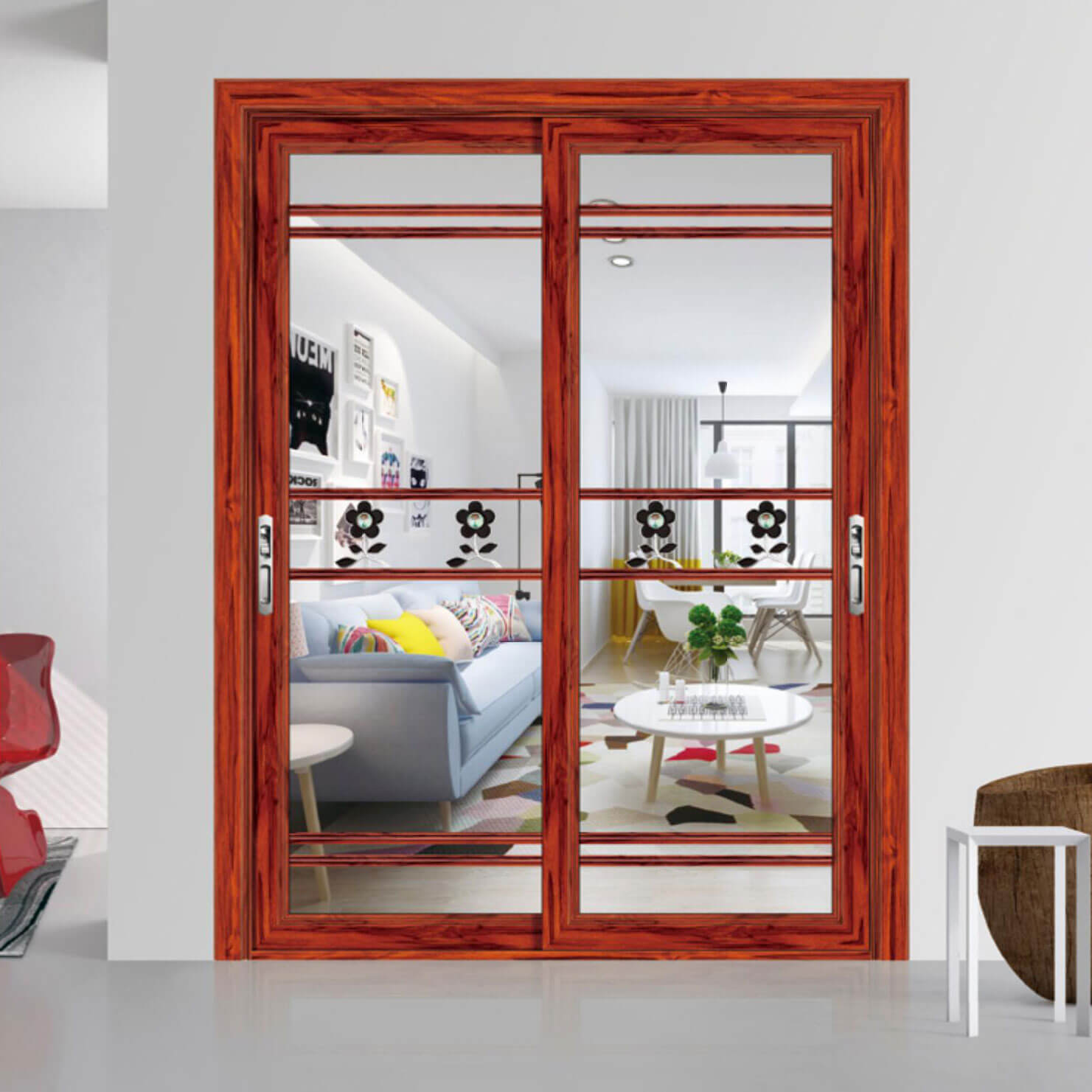88 Flat Panel - Sliding/Swing Door Series - OS-19043 - Red Rosewood