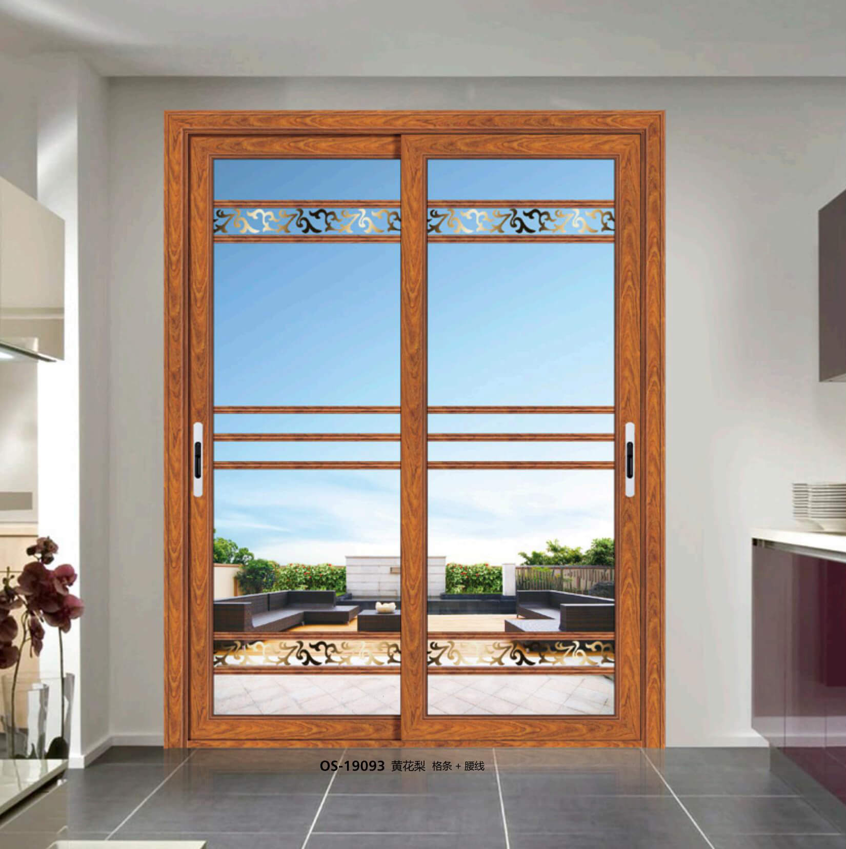 80 Flat Panel - Sliding/Swing Door Series - OS-19093 - Huanghuali (Yellow Rosewood)